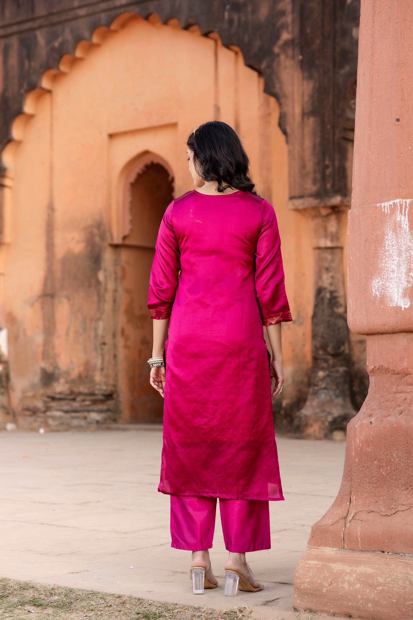 Soft Silk Jacquard Kurti Set with Matching Bottom & Jacquard Dupatta