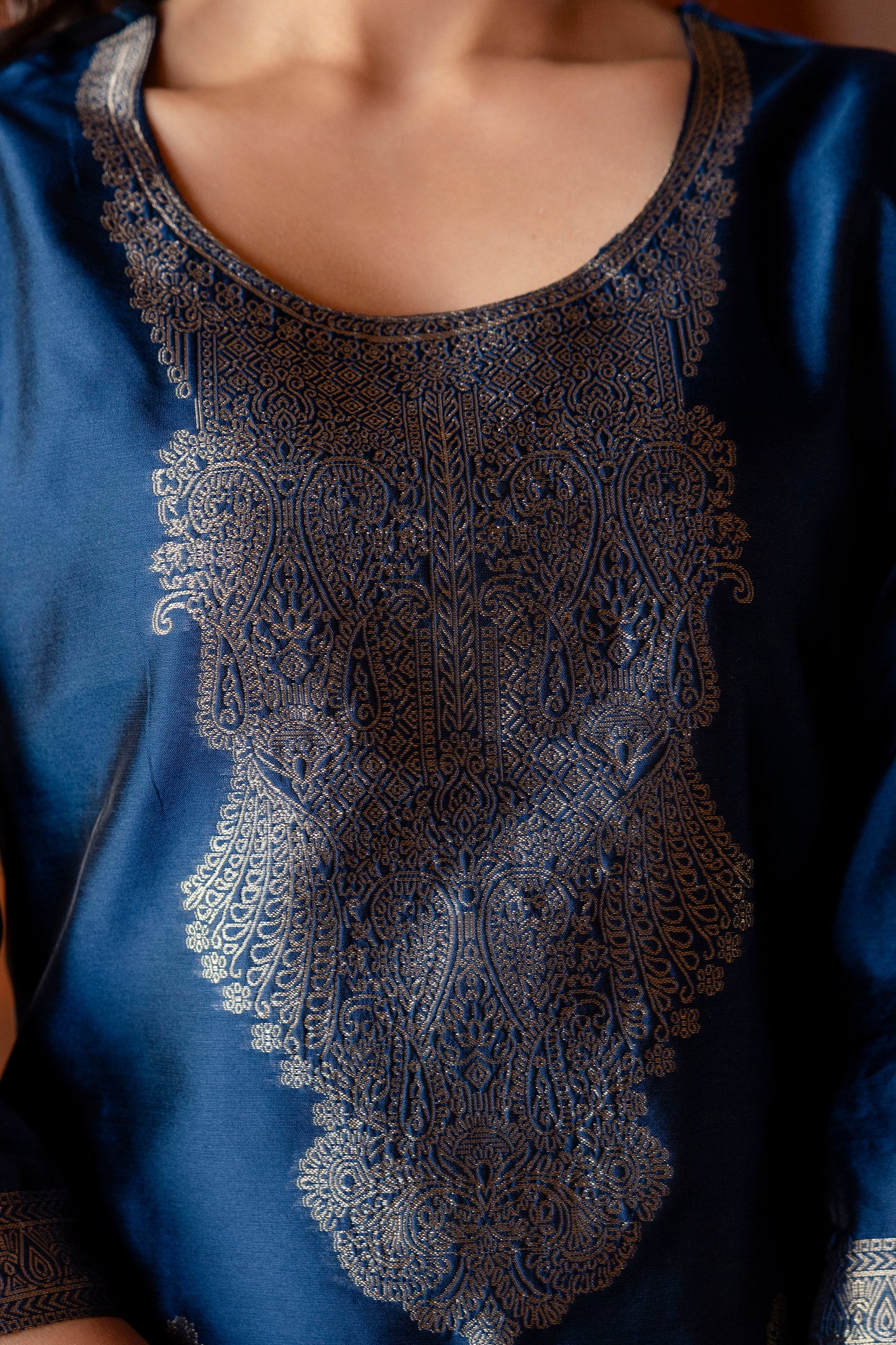 Luxury Soft Silk Kurti Ensemble Detailed in Jacquard with Full-Length Dupatta