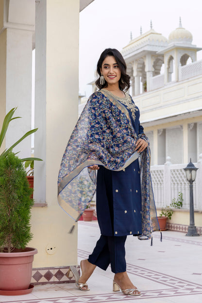 Premium Rayon Embroidery Suit Set with Organza Dupatta