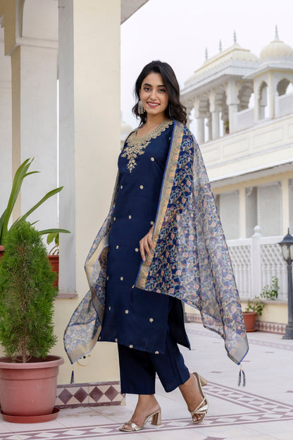 Premium Rayon Embroidery Suit Set with Organza Dupatta