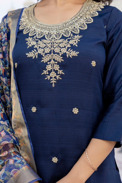 Premium Rayon Embroidery Suit Set with Organza Dupatta