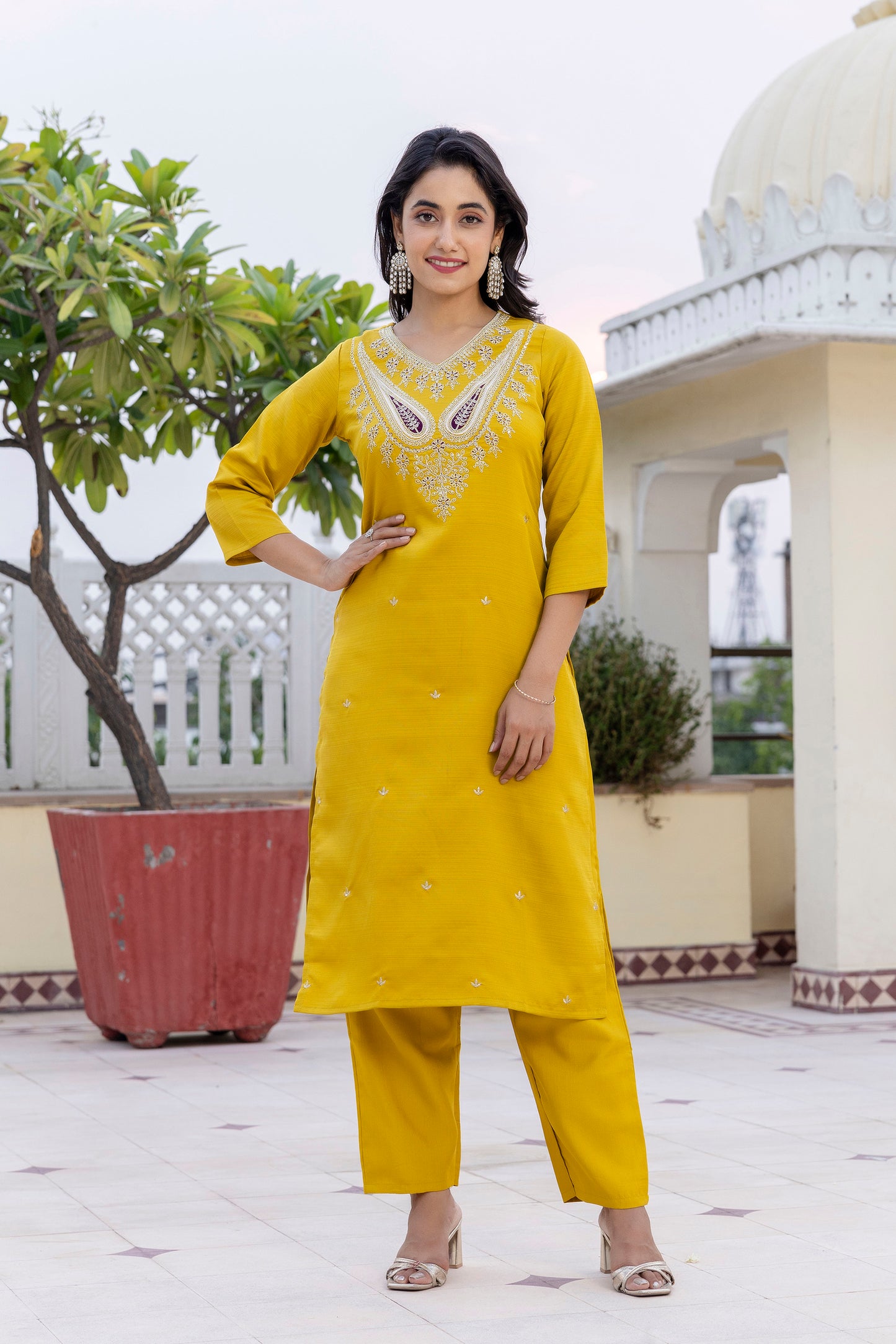 Sunshine Yellow Ethnic Set with Rich Chandery Dupatta Charm