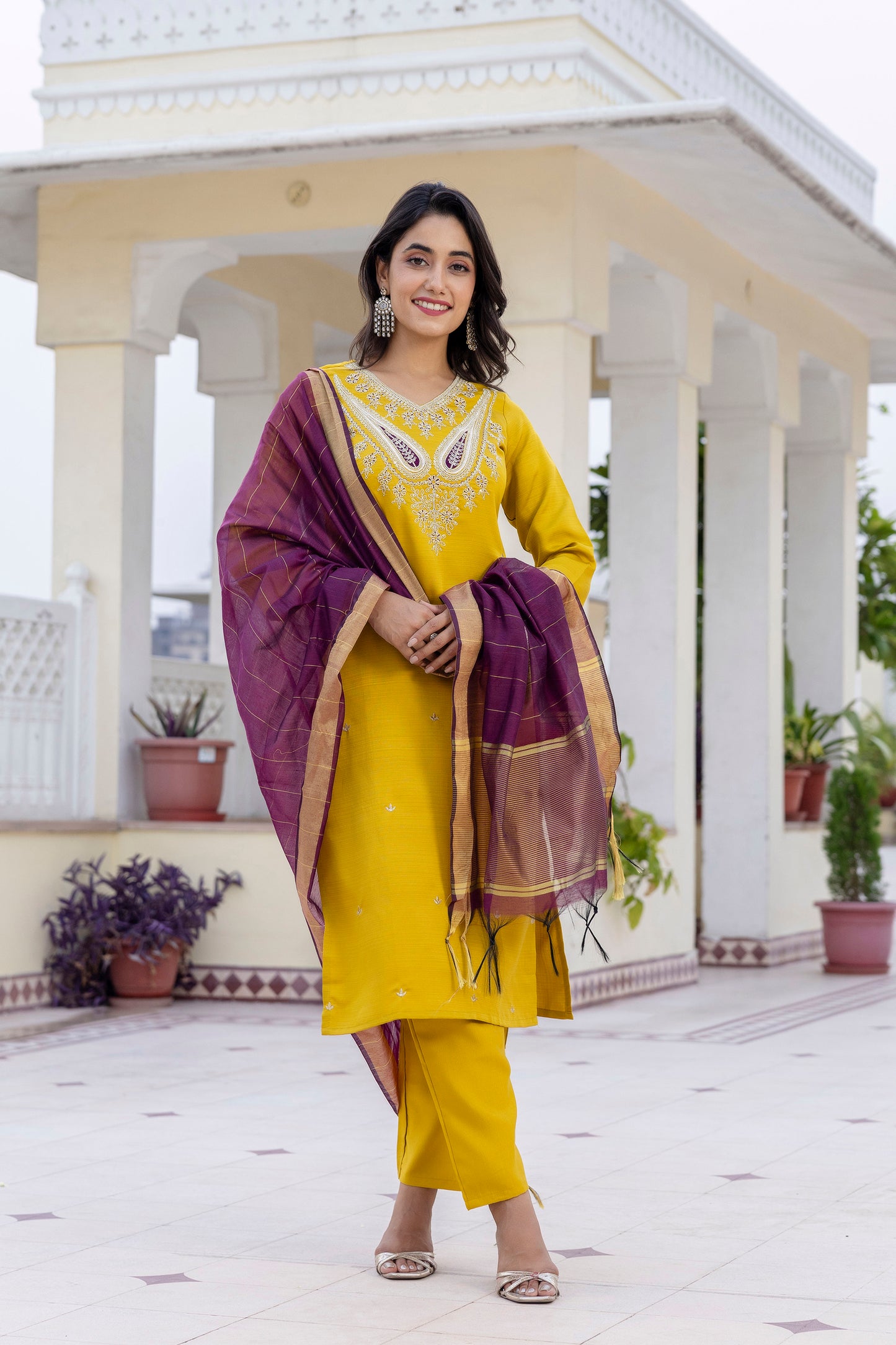Sunshine Yellow Ethnic Set with Rich Chandery Dupatta Charm