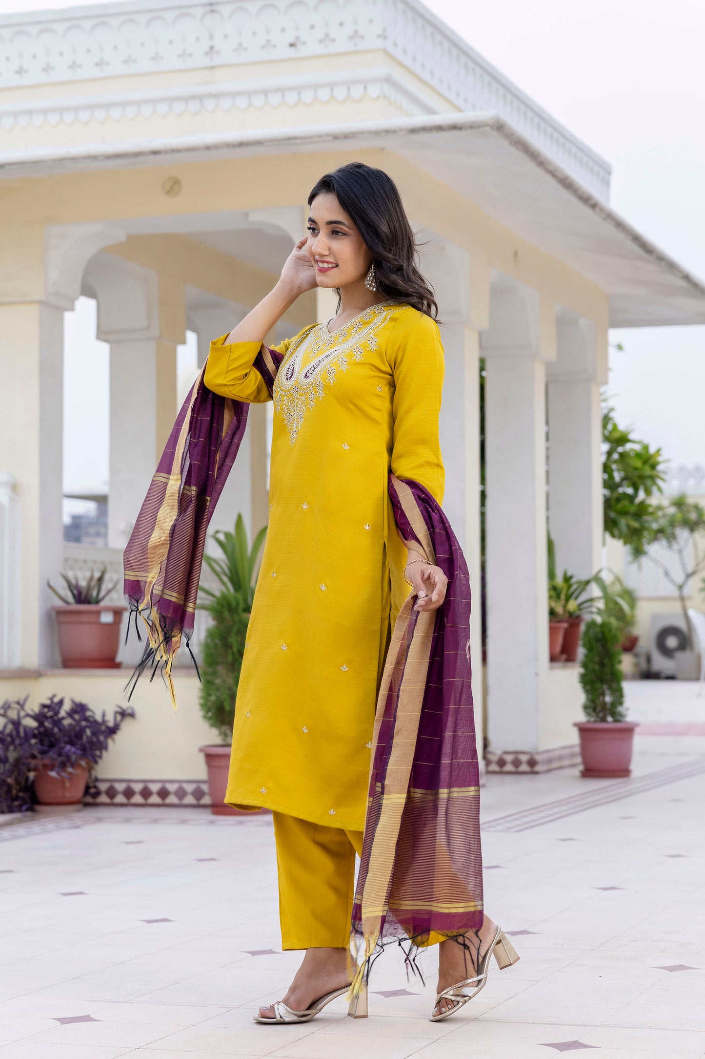 Sunshine Yellow Ethnic Set with Rich Chandery Dupatta Charm