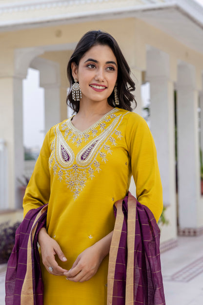 Sunshine Yellow Ethnic Set with Rich Chandery Dupatta Charm