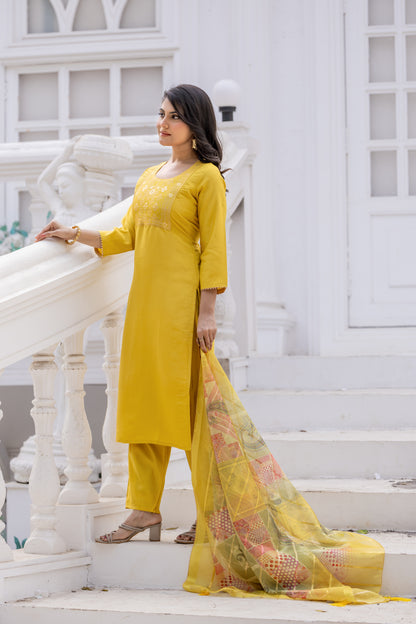 Designer Roman Silk Suit for Women | Jacquard Kurti + Bottom with Printed Organza Dupatta